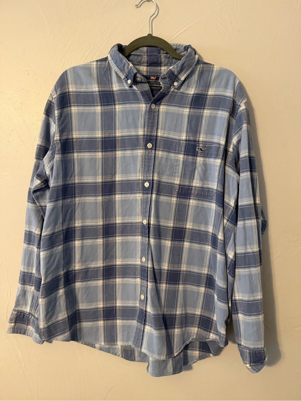 Vineyard Vines Slim Fit Tucker Shirt XL Blue Plaid Button Down Stretch Cotton
